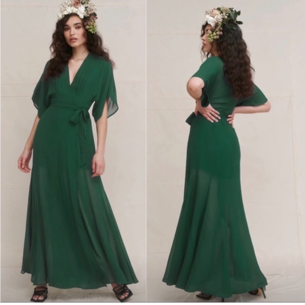 REFORMATION Winslow Wrap Maxi Dress Kimono Sleeves Emerald Green